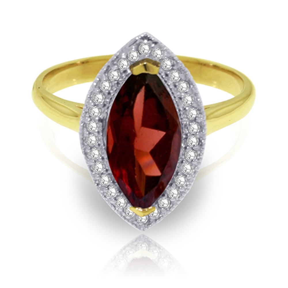 14K SOLID GOLD RING WITH DIAMONDS & MARQUIS GARNET